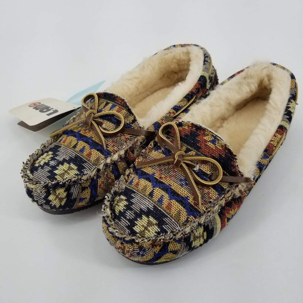 Lamo Size 5 Aztec Print Sherpa Lined Memory Foam Moccasin Slippers House Shoes - Picture 2 of 11